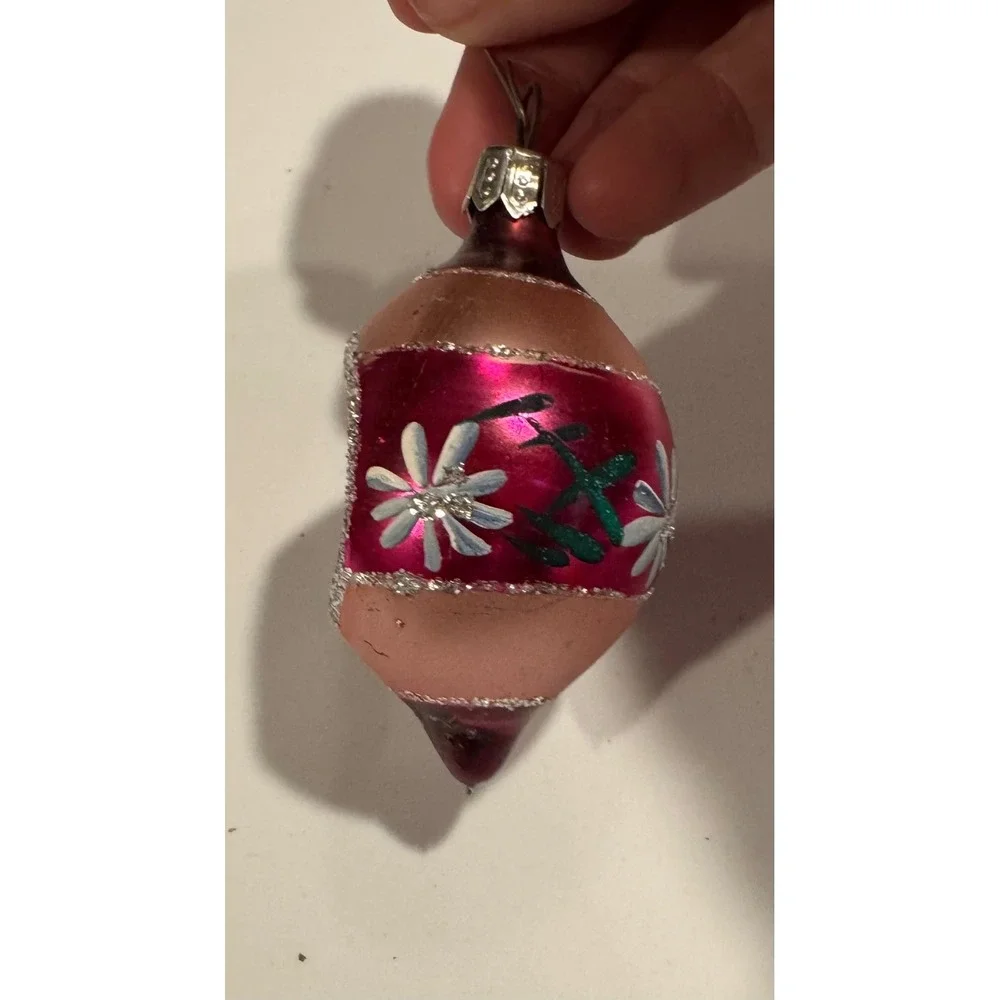 Vintage Pink Mercury Glass Indent Reflector Christmas Ornament Floral 3